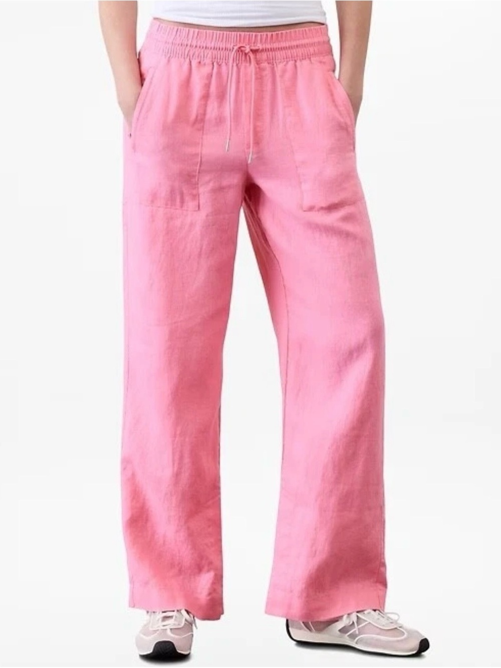 Athleta Retreat Linen High Rise Wide Leg Pant Raphanus Pink